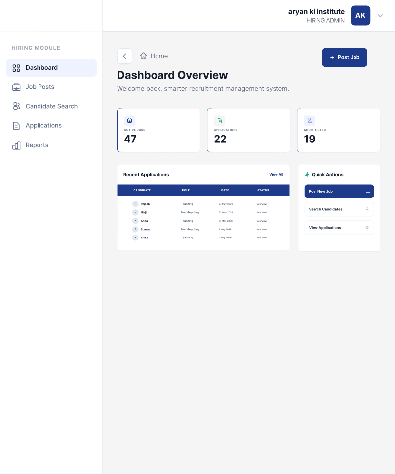 Liaison 360 Hiring Module dashboard